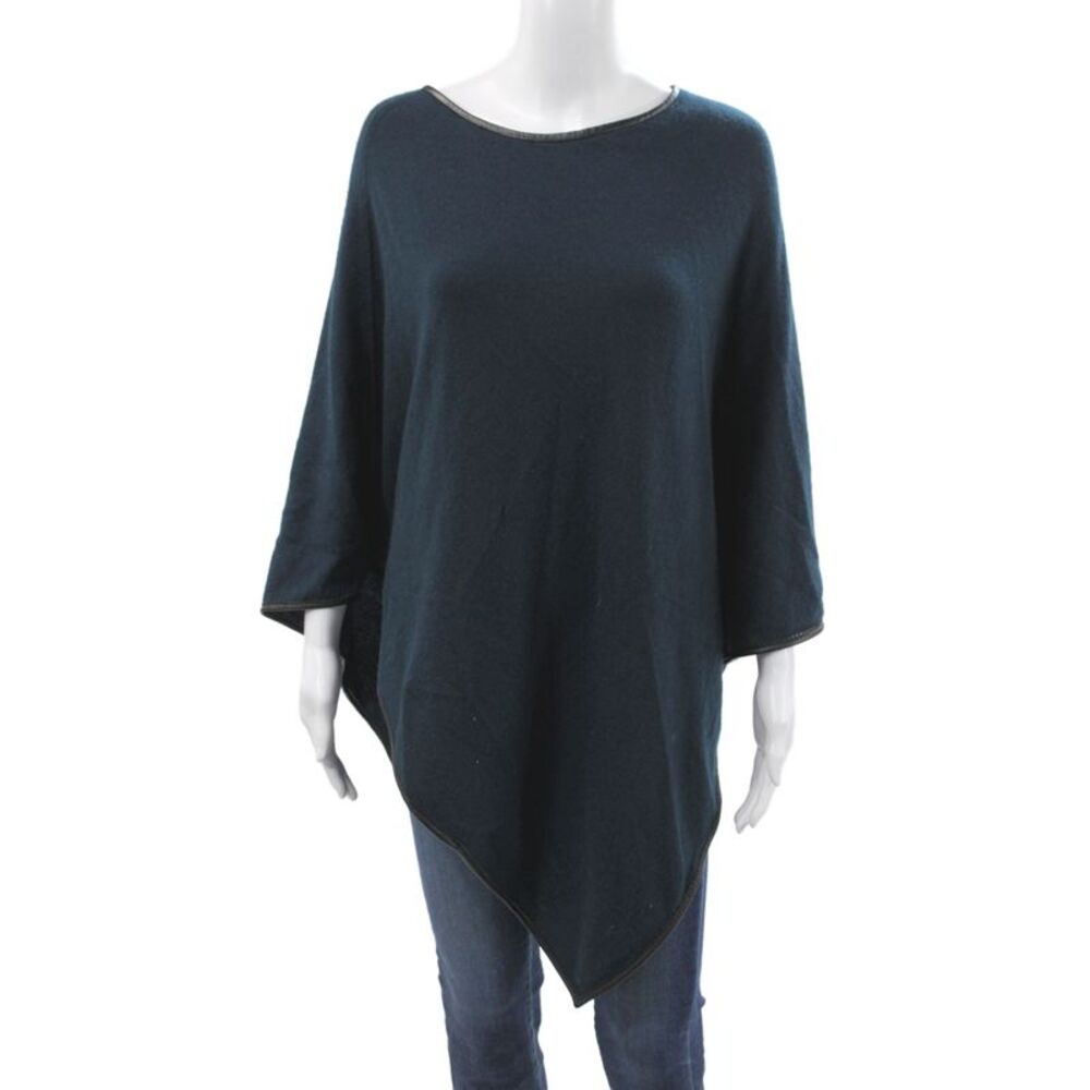 Repeat Womens Cape Sweater Boat Neck 3/4 Sleeve Blue Wool Casual Size One Size